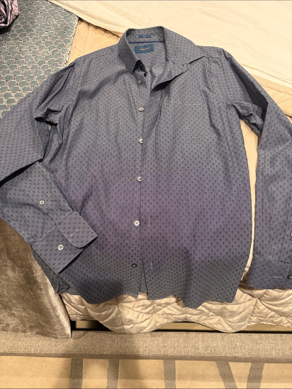 Van Heusen Men's Light Blue Micro-Pattern Dress Shirt
